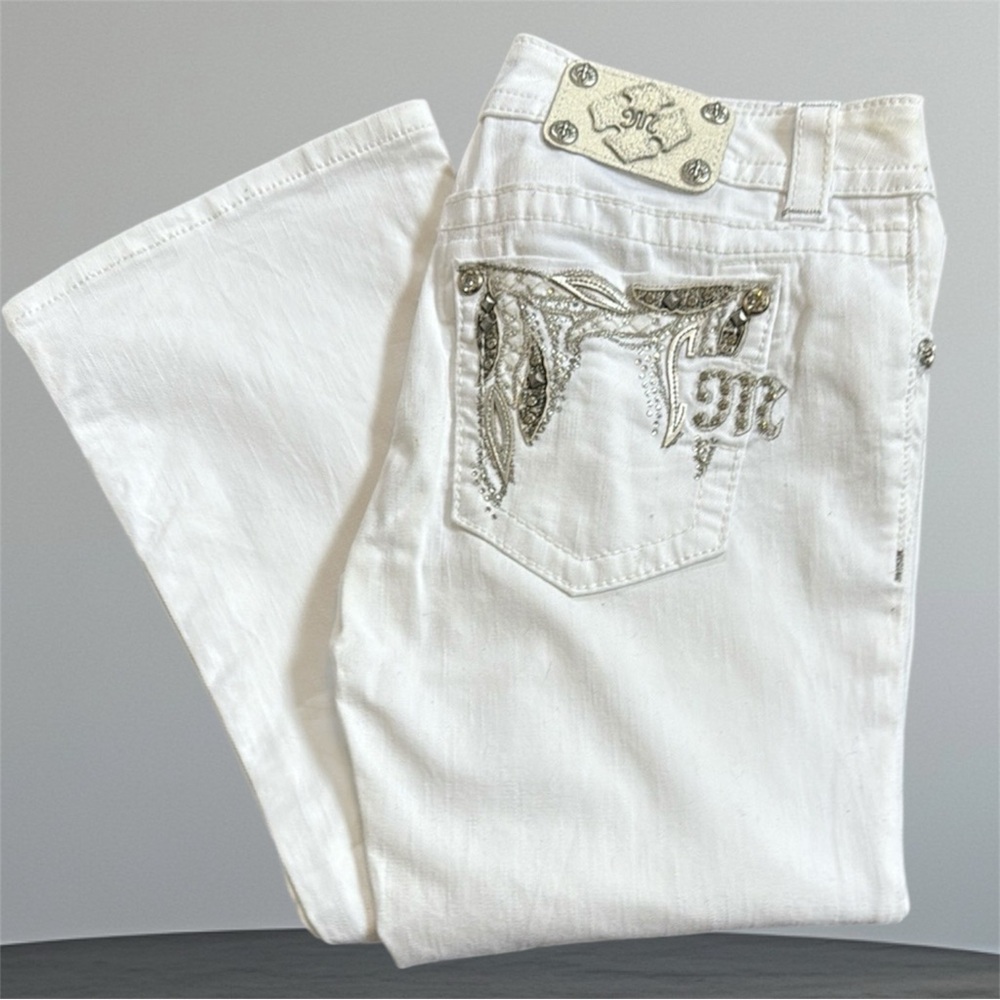 Miss Me White Bootcut Jeans with embellished pockets